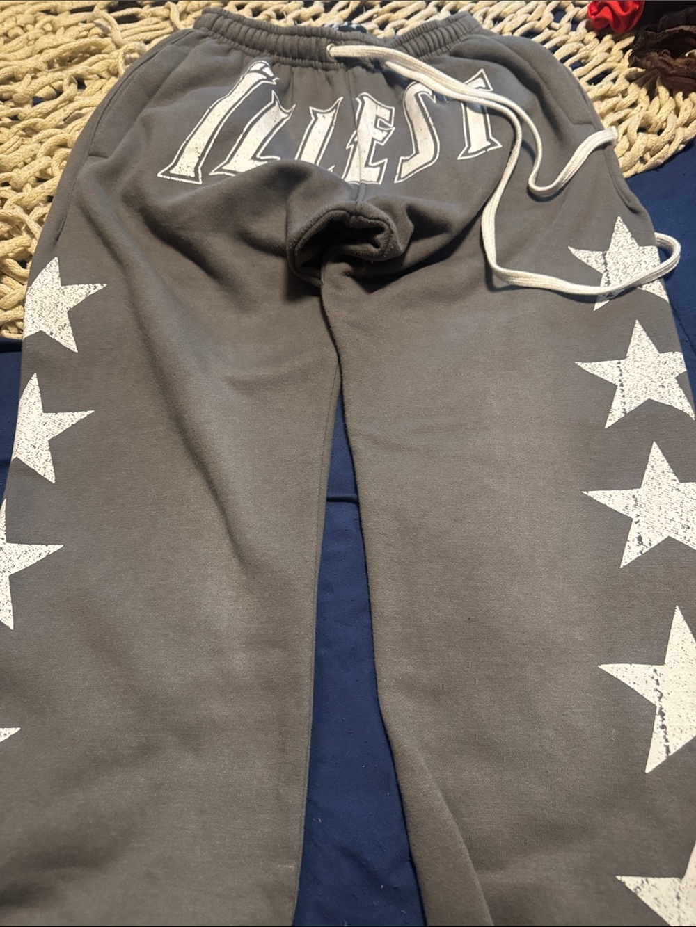 Kids Gray Star-Print Sweatpants with Drawstring Waist